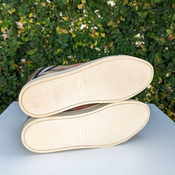 🤎 BURBERRY CANVAS LEATHER HIGH TOP MENS SNEAKERS - Picture 12 of 14